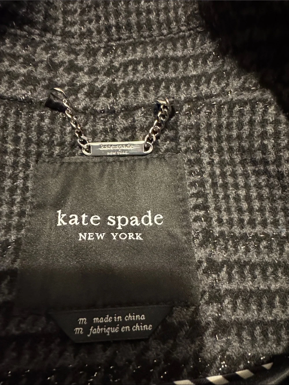 kate spade Gray & Black Plaid Double-Breasted Peacoat